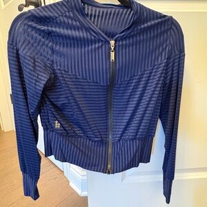Women’s Navy Striped Bomber Jacket with Gold Zip